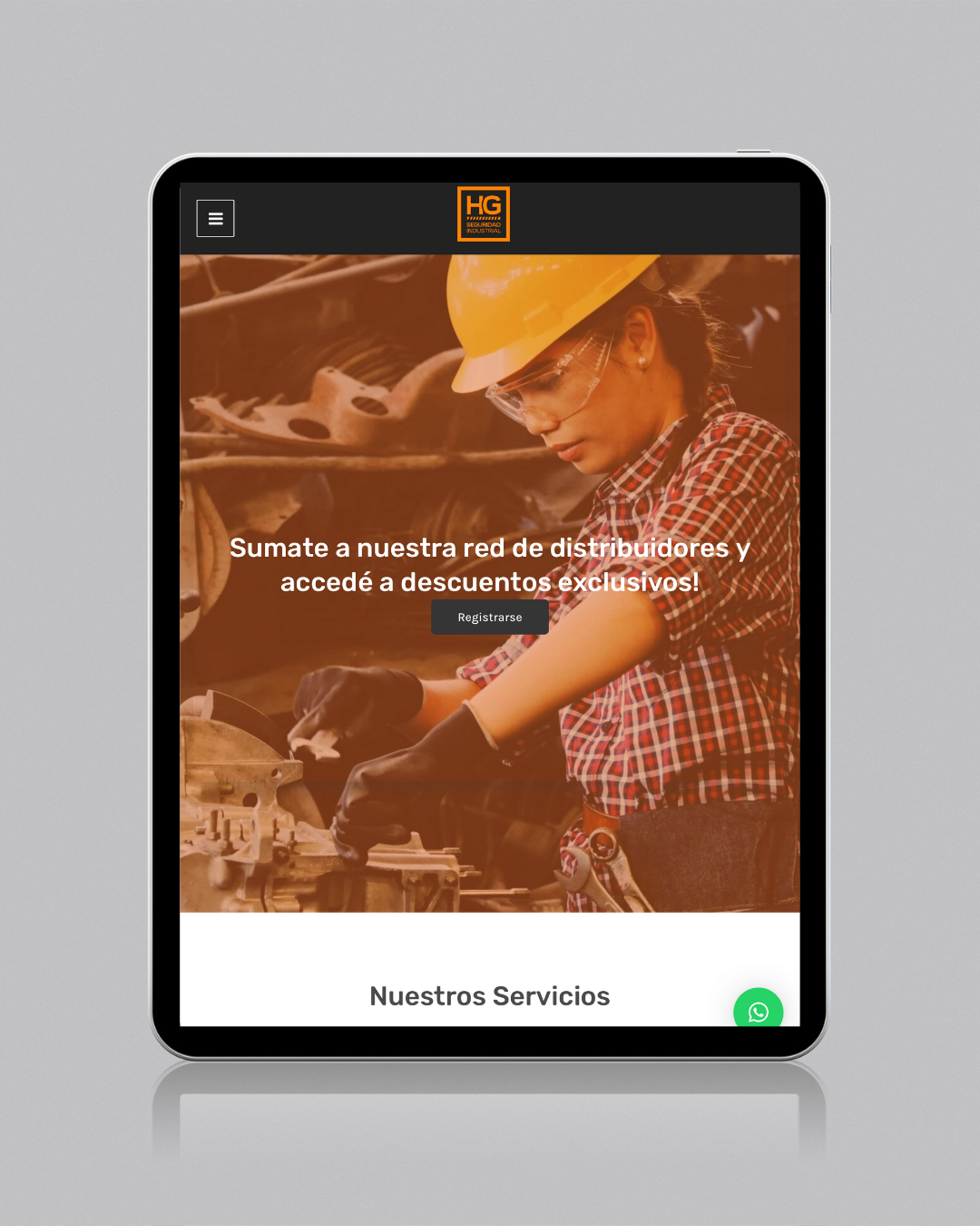 Mockup tamaño tablet del sitio de Hg seguridad Distribuidores
